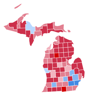Electoral map of Michigan votes by district in the 2016 presidential election.